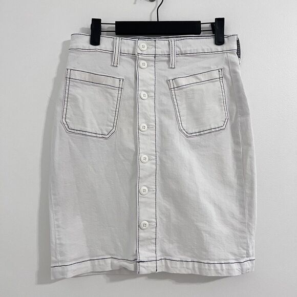 J. Crew Denim White Wash Skirt Front Button Size 27 Streetwear Retro Y2K Jean - Picture 1 of 6